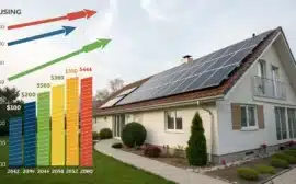 Un graphique clair et lumineux indiquant visuellement l'évolution des économies réalisées grâce à l’installation de panneaux solaires sur plusieurs années.