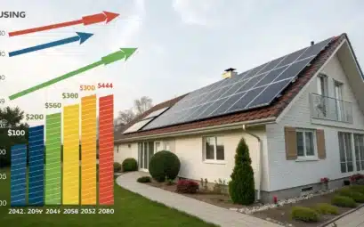 Un graphique clair et lumineux indiquant visuellement l'évolution des économies réalisées grâce à l’installation de panneaux solaires sur plusieurs années.